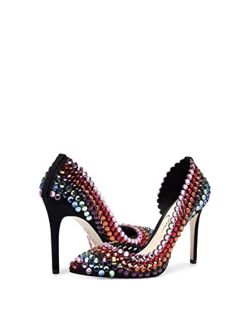 Women's Preppi Crystal Rhinestone Pointed Toe Stiletto Heel Pump