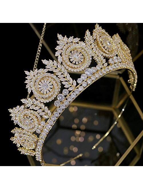 Jorsnovs Elegant Bridal Tiaras and Crowns Real Gold Plating Cubic Zirconia Wedding Hair Accessories CZ Crystal Party Prom Hair Jewelry Headpieces