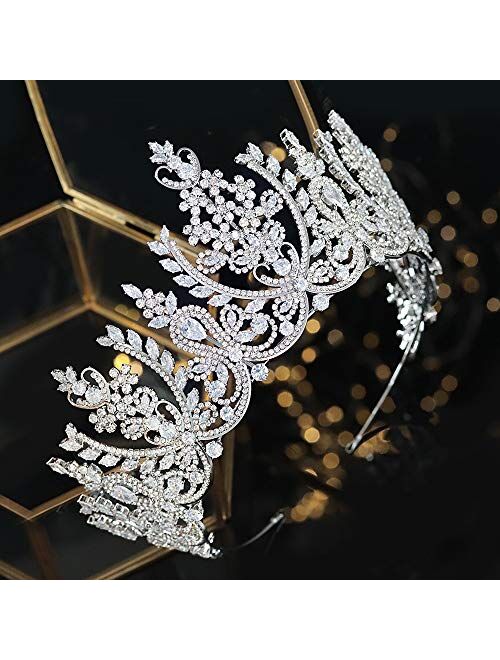 Aoligrace Luxury Big CZ Cubic Zirconia Queen Tiaras and Crowns for Wedding Pageant Large Tall Quinceanera Bridal Hair Accessories Gifts for Women HG0165 (Rose Gold)