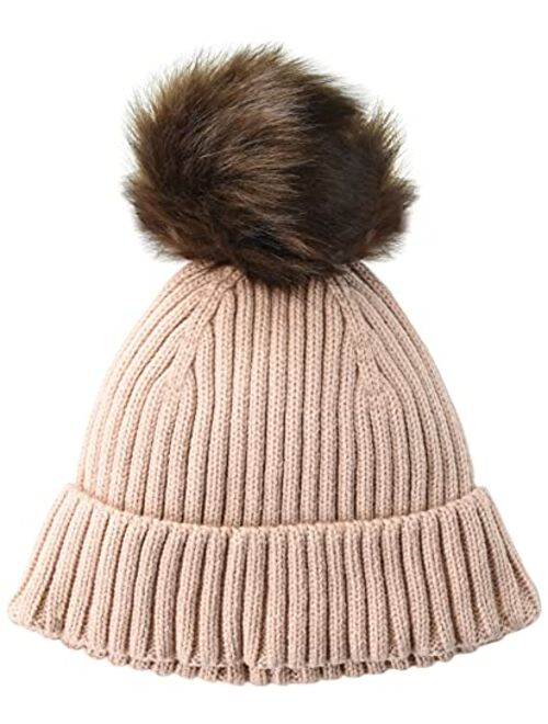 Amazon Essentials Women's Ribbed Beanie with Faux Fur Pom