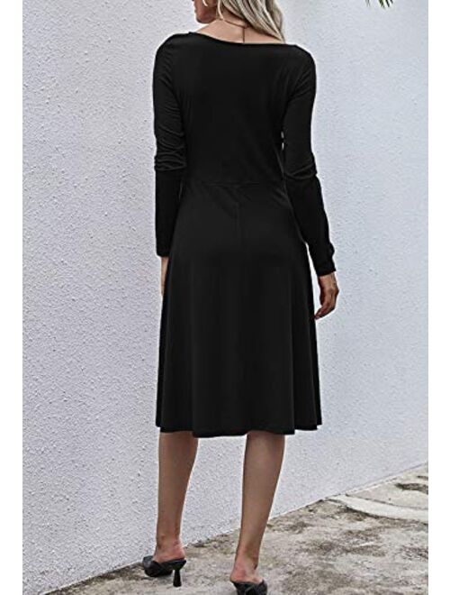 Linsery Women's Velvet Deep V Neck Long Sleeve Knee-Length Elegant Swing Party Cocktail Dress
