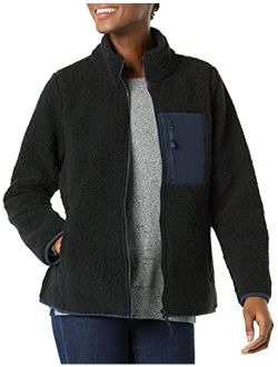 Women's Sherpa Long Sleeve Mock Neck Full-Zip Jacketwith Woven Trim
