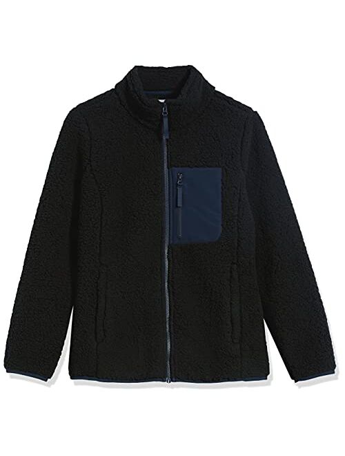 Amazon Essentials Women's Sherpa Long Sleeve Mock Neck Full-Zip Jacket with Woven Trim
