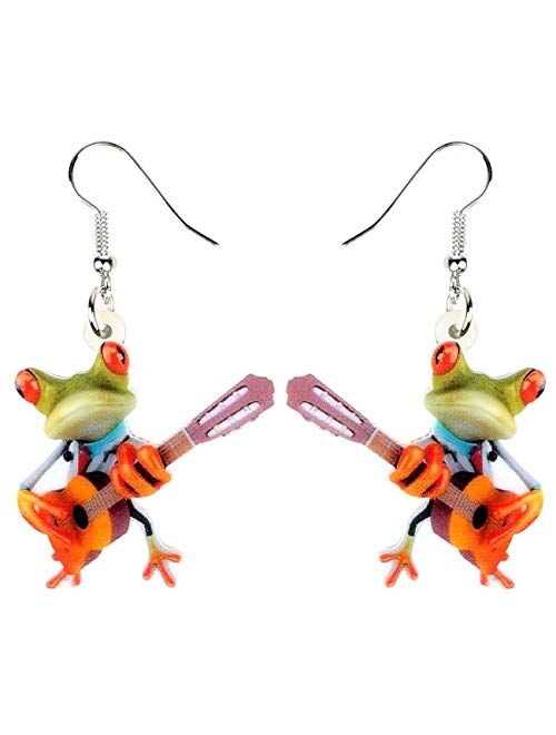 NEWEI Acrylic Sweet Cartoon Guitarist Frog Earrings Drop Dangle Fashion Animal Jewelry for Women Girls Teens Gift Charms