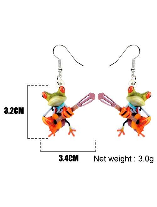 NEWEI Acrylic Sweet Cartoon Guitarist Frog Earrings Drop Dangle Fashion Animal Jewelry for Women Girls Teens Gift Charms
