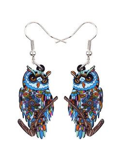 Sweet Dangle OWL Earrings Acrylic Art Bird Drop For Girls Women Kids Both Side Pattern By Bonsny Jewelry