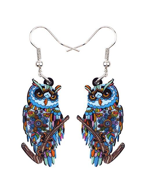 Sweet Dangle OWL Earrings Acrylic Art Bird Drop For Girls Women Kids Both Side Pattern By Bonsny Jewelry