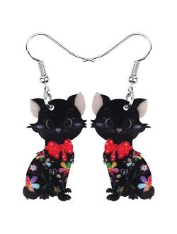 NEWEI Acrylic Anime Floral Cat Kitten Earrings Big Drop Dangle Animal Jewelry for Women Girls Party Gifts charm Decoration