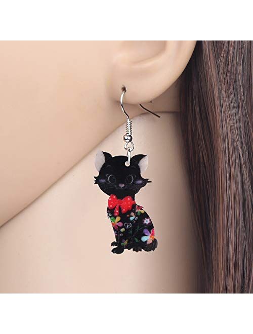 Bonsny NEWEI Acrylic Anime Floral Cat Kitten Earrings Big Drop Dangle Animal Jewelry for Women Girls Party Gifts charm Decoration