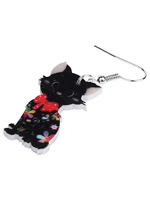 Bonsny NEWEI Acrylic Anime Floral Cat Kitten Earrings Big Drop Dangle Animal Jewelry for Women Girls Party Gifts charm Decoration