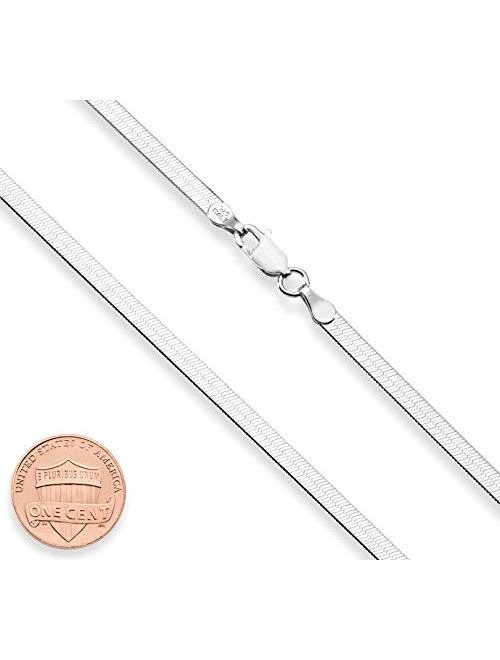 Miabella 925 Sterling Silver Italian Solid 3.5mm Flexible Flat Herringbone Chain Necklace for Women Men 16, 18, 20, 22, 24, 26, 30 Inch Made in Italy