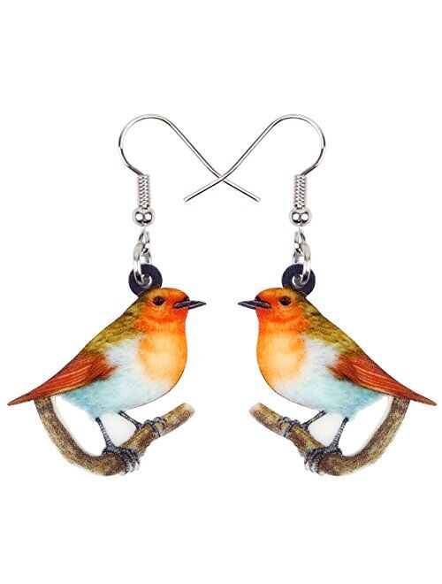 Bonsny NEWEI Acrylic Sweet Robin Bird Earrings Fashion Jewelry Drop Dangle Charms For Women Girl Kids Gift