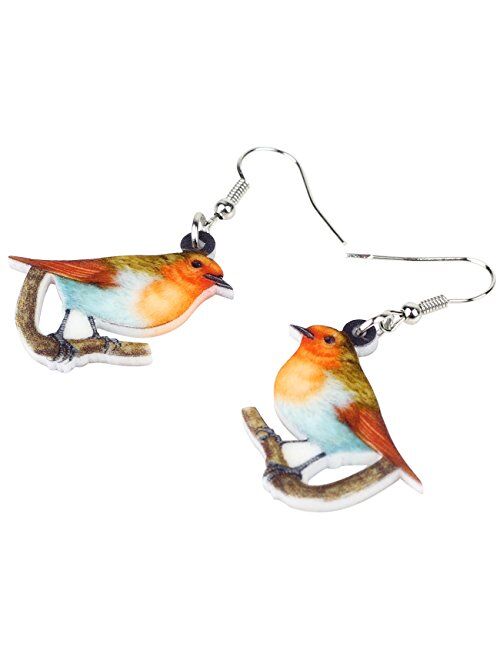 Bonsny NEWEI Acrylic Sweet Robin Bird Earrings Fashion Jewelry Drop Dangle Charms For Women Girl Kids Gift