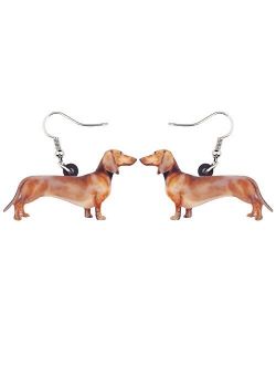 NEWEI Acrylic Christmas Dachshund Dog Earrings For Women Kids Drop Dangle Unique Animal Pet Charm Jewelry Accessories (Light Brown)