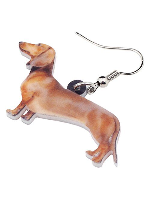 Bonsny NEWEI Acrylic Christmas Dachshund Dog Earrings For Women Kids Drop Dangle Unique Animal Pet Charm Jewelry Accessories (Light Brown)