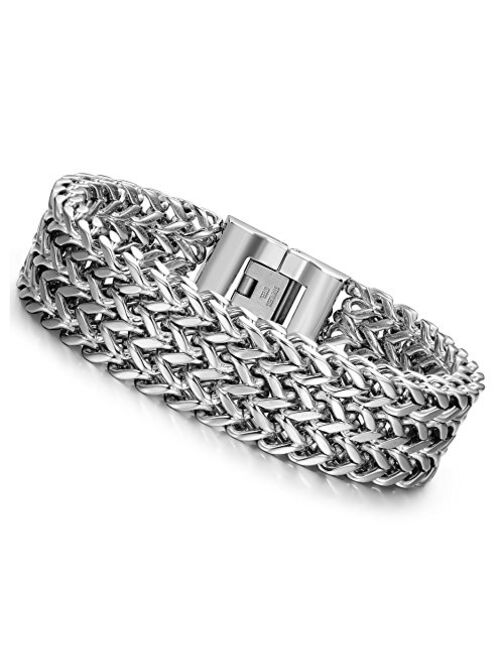 LOYALLOOK Stainless Steel 19MM Cuban Curb Link Chain Men's Bracelets Rock Link Wristband,8.0-9.1 Inches