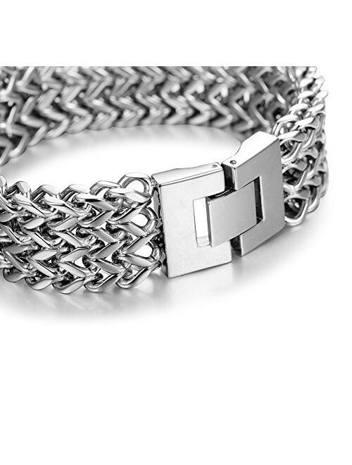 LOYALLOOK Stainless Steel 19MM Cuban Curb Link Chain Men's Bracelets Rock Link Wristband,8.0-9.1 Inches