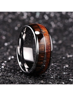 King Will Nature 8mm Arrow Tungsten Carbide Ring Wood Meteorite Sticker Inlay Domed Wedding Ring for Men