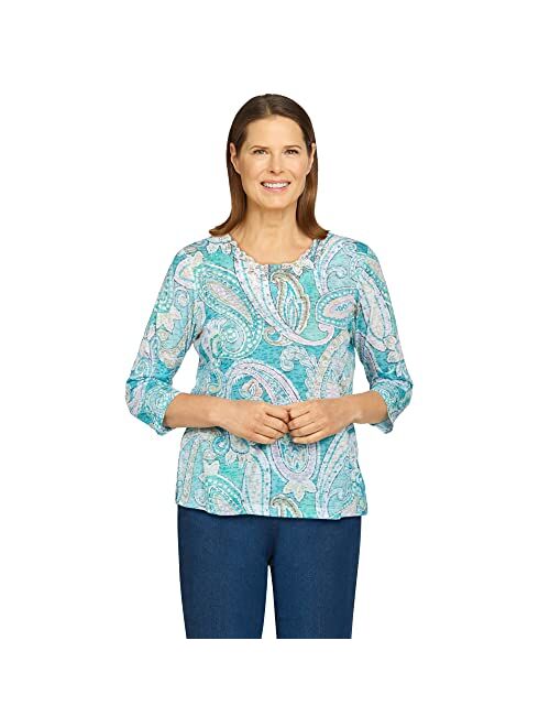 Alfred Dunner Women's Plus-Size Paisley Print Burnout Knit Top