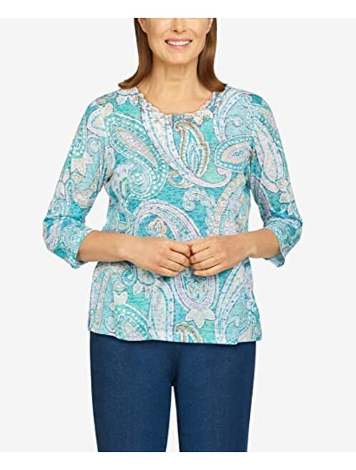 Alfred Dunner Women's Plus-Size Paisley Print Burnout Knit Top