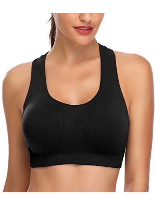 BHRIWRPY Padded Strappy Sports Bras for Women - Activewear Tops for Yoga Running Fitness Pack of 3