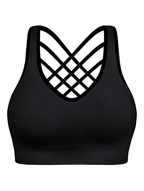 BHRIWRPY Padded Strappy Sports Bras for Women - Activewear Tops for Yoga Running Fitness Pack of 3