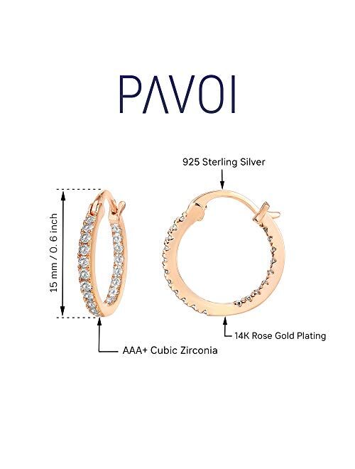 PAVOI 14K Gold Plated 925 Sterling Silver Post Cubic Zirconia Hoop Earrings 30/15mm
