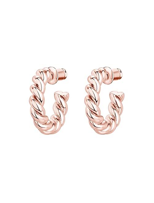 PAVOI 14K Gold Plated 925 Sterling Silver Twisted Rope Round Hoop Earrings in Rose Gold, White Gold and Yellow Gold