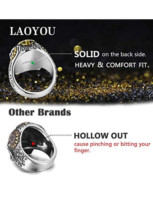 Laoyou Sugar Skull Rings for Men Women, Stainless Steel Day of the Dead Mens Jewelry, Cool Biker Gothic Ring Christmas Gifts
