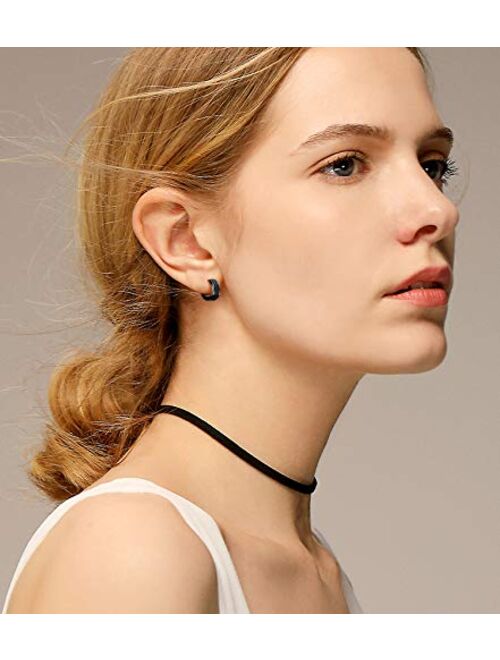 Eleductmon Stainless Steel Hoop Earrings For Men's Women's,Silver/Gold/Black/Blue Hypoallergenic Round Huggie Earrings,Fashion Punk Earrings Piercing Jewelry Gift for Boy