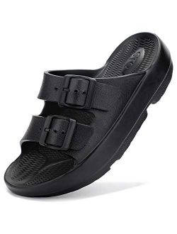 Unisex Womens Mens Arch Support Slides, Double Adjustable Buckle Sport Recovery EVA Sandals for Indoor Outdoor