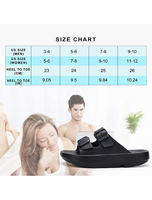 STQ Unisex Womens Mens Arch Support Slides, Double Adjustable Buckle Sport Recovery EVA Sandals for Indoor Outdoor