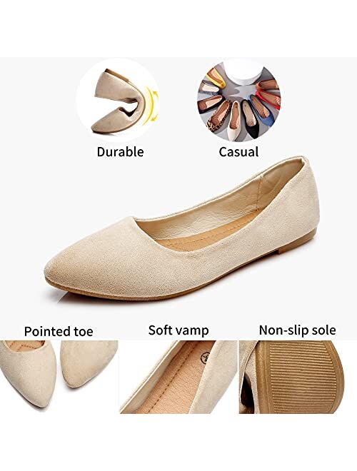 HEAWISH Women’s Black Flats Shoes Comfortable Suede Pointed Toe Slip On Casual Ballet Flats Dress Shoes Nude Flats