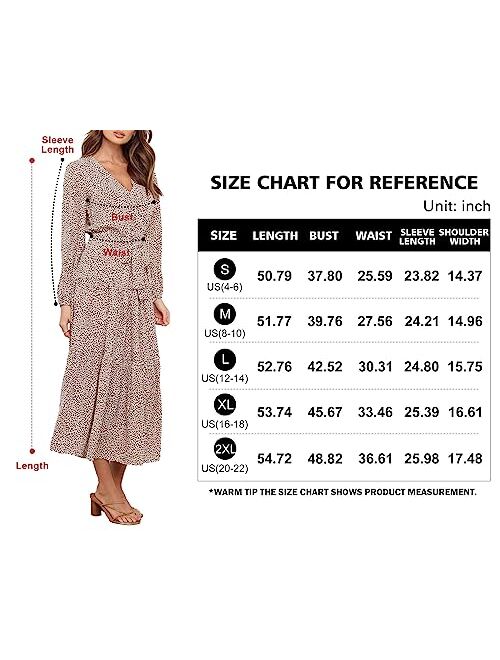 PRETTYGARDEN Women’s Long Sleeve V Neck Leopard Print Ruffle Tiered Maxi Dress Tie Waist Boho Chiffon Flowy Long Dress