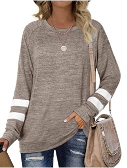 Geifa Sweatshirts for Women Crewneck Color Block Sweaters Long Sleeve Tunic Tops