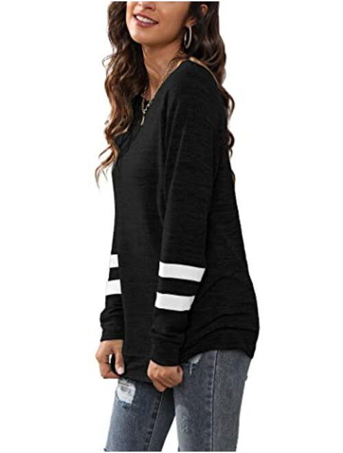 Geifa Sweatshirts for Women Crewneck Color Block Sweaters Long Sleeve Tunic Tops