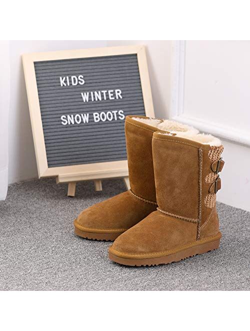 DREAM PAIRS Kids Faux Fur Lined Mid Calf Winter Snow Boots