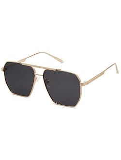 Retro Oversized Square Polarized Sunglasses for Women Men Vintage Shades UV400 Classic Large Metal Sun Glasses SJ1161