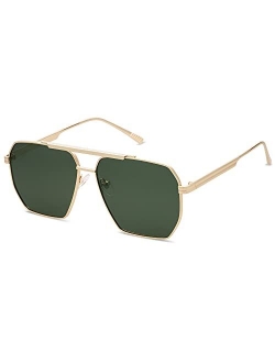 Retro Oversized Square Polarized Sunglasses for Women Men Vintage Shades UV400 Classic Large Metal Sun Glasses SJ1161