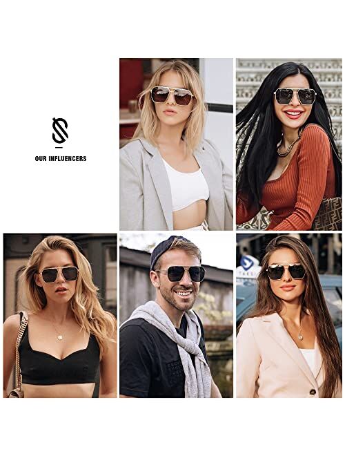 SOJOS Retro Oversized Square Polarized Sunglasses for Women Men Vintage Shades UV400 Classic Large Metal Sun Glasses SJ1161