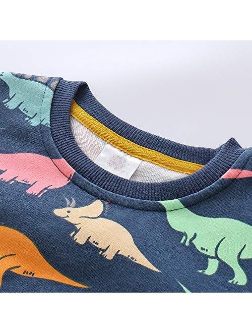 Julerwoo Girls Cotton Sweatshirts Hoodie Dinosaur Printed Crewneck Tops