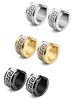 Jstyle Jewelry Stainless Steel Hoop Earrings for Men Women Huggie Earrings Unique Greek Key 3 Pairs S