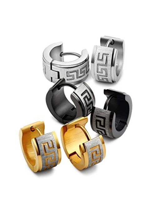 Jstyle Jewelry Stainless Steel Hoop Earrings for Men Women Huggie Earrings Unique Greek Key 3 Pairs S