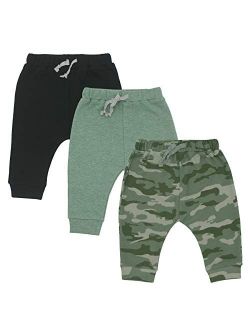 HonesBorn Baby 3 Pack Flexy Pants and Leggings, Infant Boys Girls Tapered Ankle 2 Pack Jogger Pants