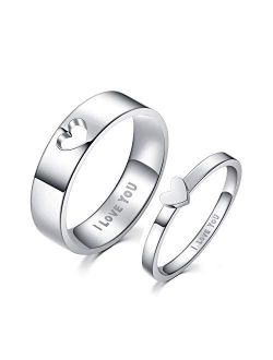 LAVUMO Matching Heart Promise Rings for Couples I Love You Engagement Wedding Ring Band Sets for Him and Her Stainless Steel High Polished Comfort Fit