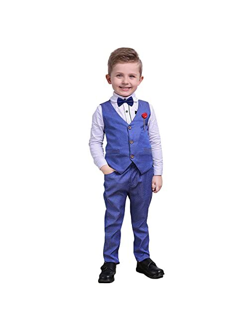 Nwada Boys Clothes Sets Kids Formal Suits Long Sleeve Shirts + Vest + Pants + Bow Tie 4PCS Child Tuxedos Outfits 3-7 Years