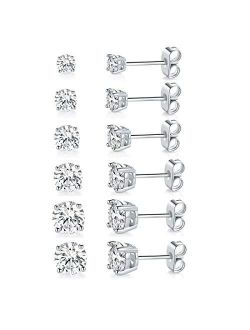 Mdfun 18K White Gold Plated 4 Pong Round Clear Cubic Zirconia Stud Earring Pack of 6 Pairs (6 Pairs)