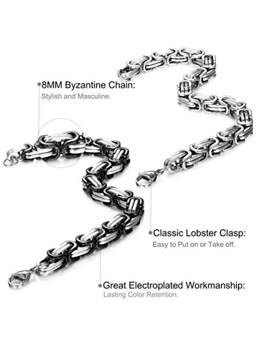 FIBO STEEL 2-3 Pcs 8MM Stainless Steel Chain Link Bracelets for Men Byzantine Bracelets,8.0-9.1 inches