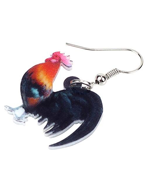 NEWEI Acrylic Floral Cute Rooster Chicken Earrings Dangle Drop Fashion Farm Animal Jewelry For Girls Women Ladies Gift