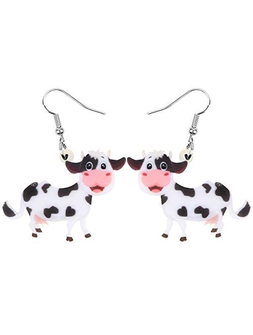 Bonsny Acrylic Drop Dangle Sweet Bell Cow Earrings Gift Farm Animal Fashion Jewelry For Women Girls Charms